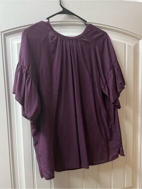 LOFT Plum Ruffle-Sleeve Peasant Blouse